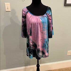 Suzanne Betro Pink and Blue Tie-Dye Blouse